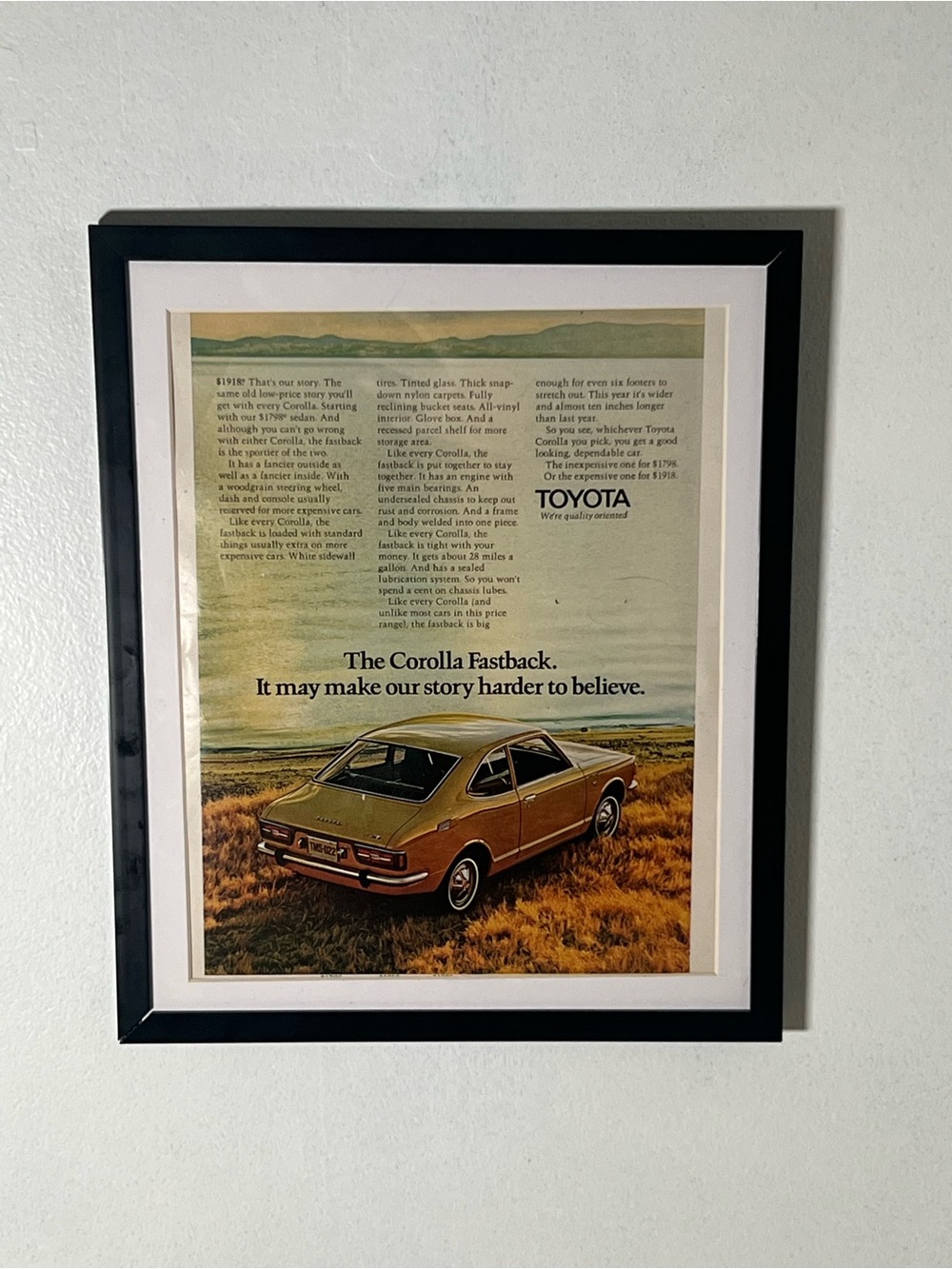 Toyota Corolla Fastback Vintage Automotive Art Print Framed Advertisement